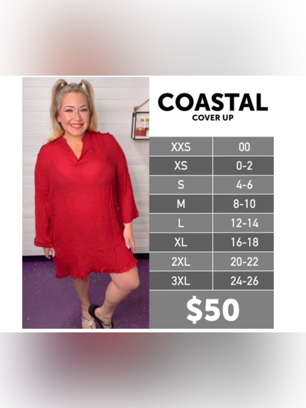 Coastal Cover Up Red V-Neck Tunic Dress medium